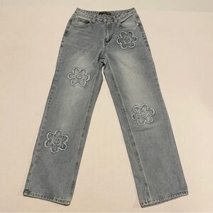 Cali 1850 Flower Patch Light Wash Wide Leg Jeans Size 3/26